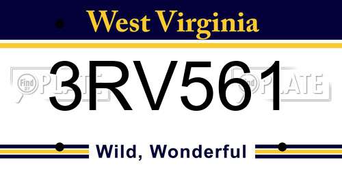 3RV561 West Virginia License Plate