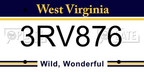 3RV876 West Virginia License Plate