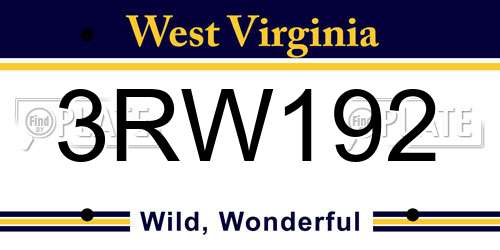 3RW192 West Virginia License Plate