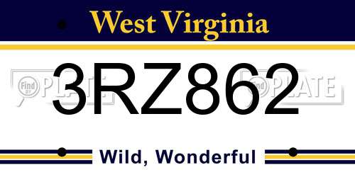 3RZ862 West Virginia License Plate