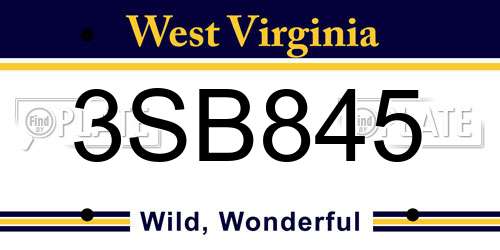 3SB845 West Virginia License Plate
