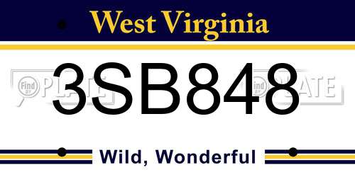 3SB848 West Virginia License Plate
