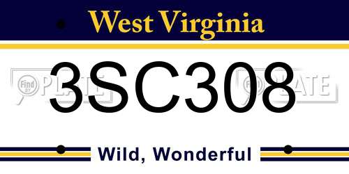 3SC308 West Virginia License Plate