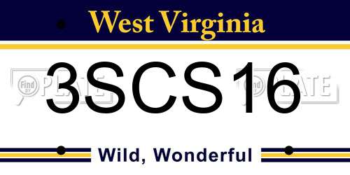 3SCS16 West Virginia License Plate