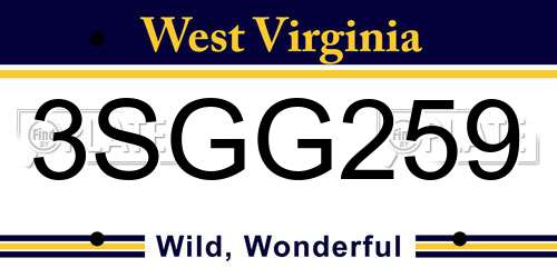 3SGG259 West Virginia License Plate