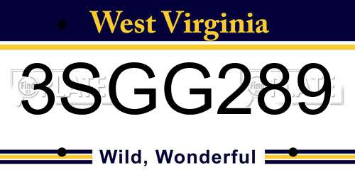 3SGG289 West Virginia License Plate