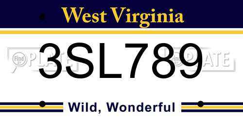 3SL789 West Virginia License Plate