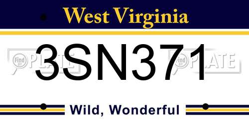 3SN371 West Virginia License Plate