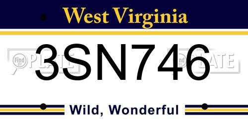3SN746 West Virginia License Plate