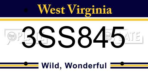 3SS845 West Virginia License Plate