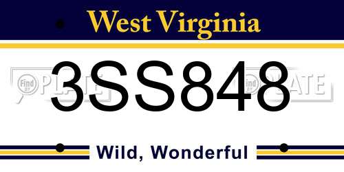3SS848 West Virginia License Plate