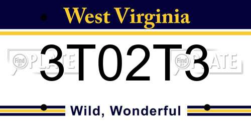 3T02T3 West Virginia License Plate