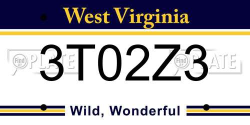 3T02Z3 West Virginia License Plate