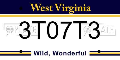 3T07T3 West Virginia License Plate
