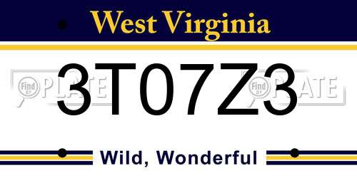 3T07Z3 West Virginia License Plate