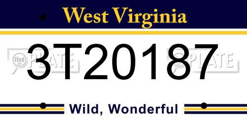 3T20187 West Virginia License Plate