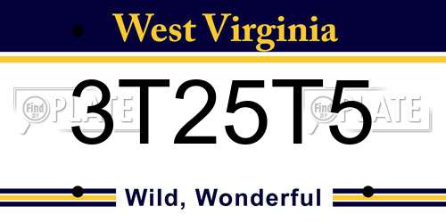 3T25T5 West Virginia License Plate