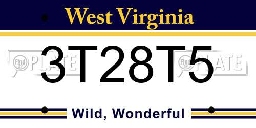 3T28T5 West Virginia License Plate