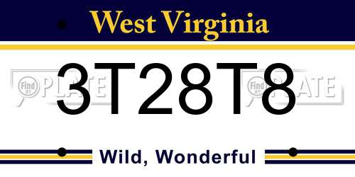 3T28T8 West Virginia License Plate