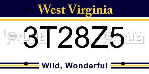 3T28Z5 West Virginia License Plate