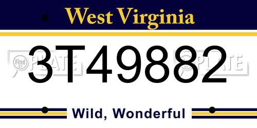 3T49882 West Virginia License Plate