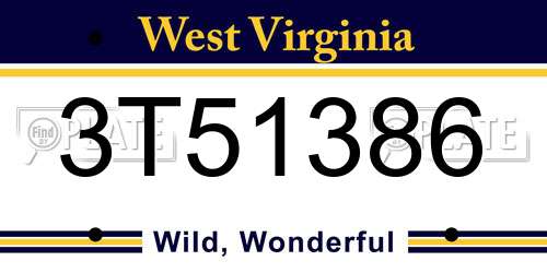 3T51386 West Virginia License Plate