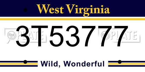 3T53777 West Virginia License Plate