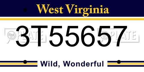 3T55657 West Virginia License Plate
