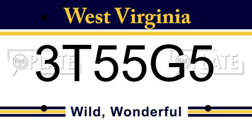 3T55G5 West Virginia License Plate