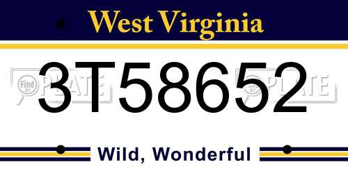 3T58652 West Virginia License Plate