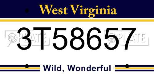 3T58657 West Virginia License Plate