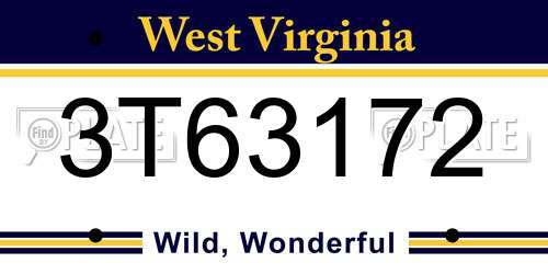 3T63172 West Virginia License Plate