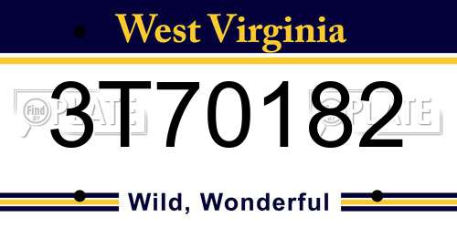 3T70182 West Virginia License Plate