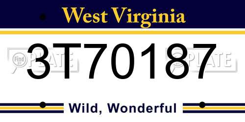 3T70187 West Virginia License Plate