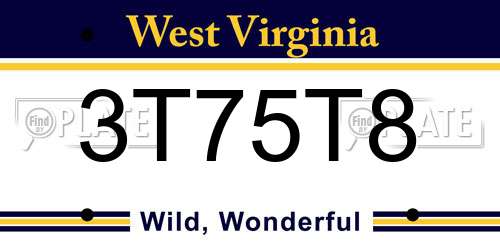 3T75T8 West Virginia License Plate