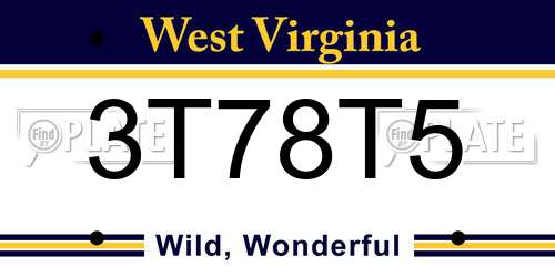 3T78T5 West Virginia License Plate
