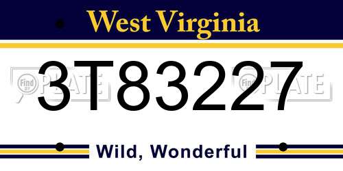 3T83227 West Virginia License Plate