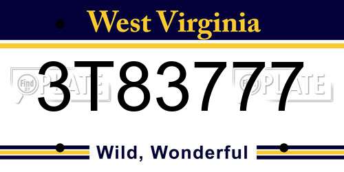 3T83777 West Virginia License Plate