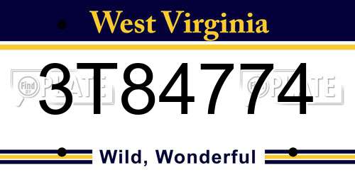 3T84774 West Virginia License Plate