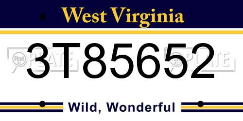 3T85652 West Virginia License Plate