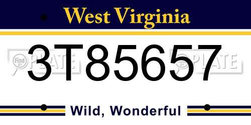 3T85657 West Virginia License Plate
