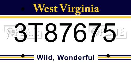 3T87675 West Virginia License Plate