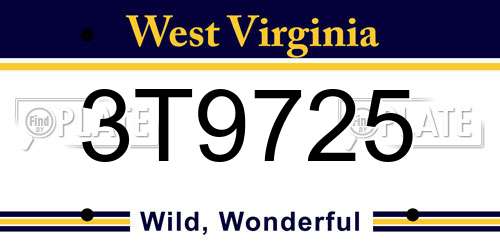3T9725 West Virginia License Plate