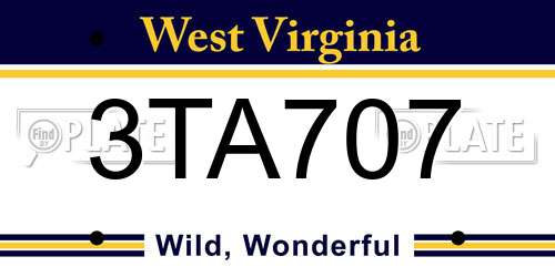 3TA707 West Virginia License Plate