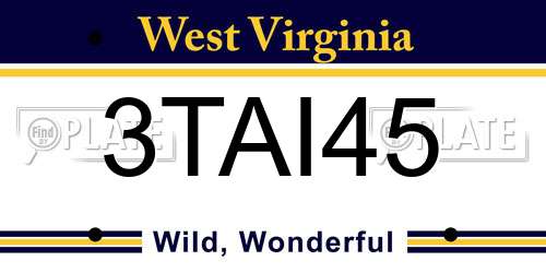 3TAI45 West Virginia License Plate