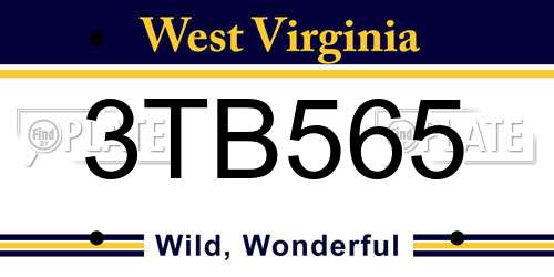 3TB565 West Virginia License Plate