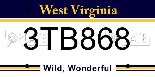 3TB868 West Virginia License Plate