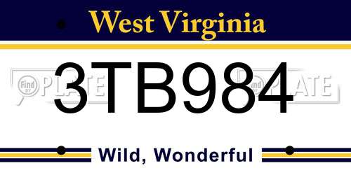 3TB984 West Virginia License Plate