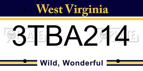 3TBA214 West Virginia License Plate