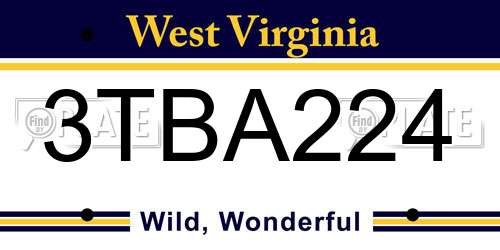 3TBA224 West Virginia License Plate